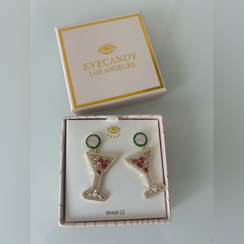 Viral Eyecandy LA Gold Pink Martini statement Earrings